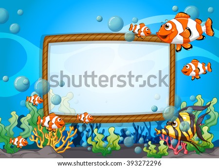 Frame design with fish underwater illustration