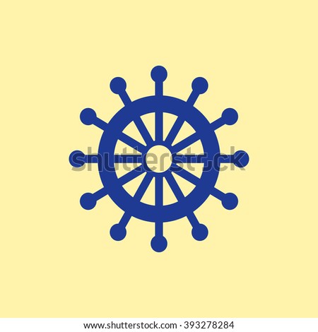 Blue Colored Ship Wheel Icon on Light Orange Background. Eps-10.