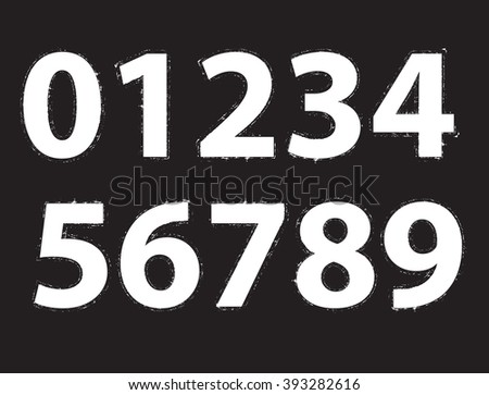 Grunge Distress Ink Splash numbers . Vector Destroy Style Hand Drawn Alphabet numbers .