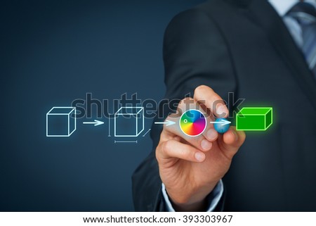 Product customization concept. Businessman draw process of customer customized product.
 Royalty-Free Stock Photo #393303967