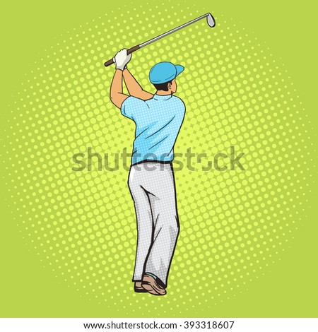 Golf player with bat pop art style vector illustration. Human illustration. Comic book style imitation. Vintage retro style. Conceptual illustration