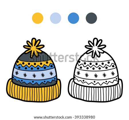 Coloring book for children, knitted winter hat with winter ornament