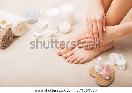 French manicure and pedicure Royalty-Free Stock Photo #393353977