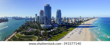 South Pointe buildings and coast, Miami form the air.