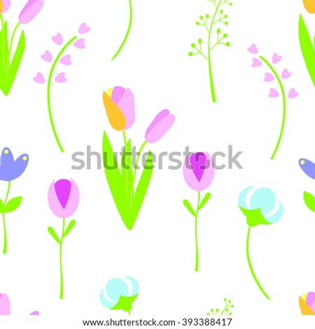 Spring flowers seamless pattern. Cute colorful flowers. Vector illustration.