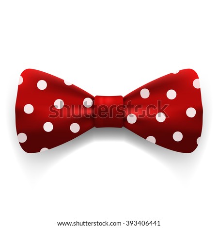 Red polka dot bow tie isolated on white background. Clothing accessories. Stock vector illustration.