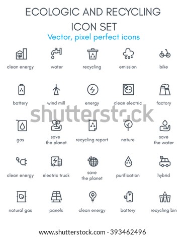 Ecologic and recycling line icon set. Pixel perfect fully editable vector icon suitable for websites, info graphics and print media.