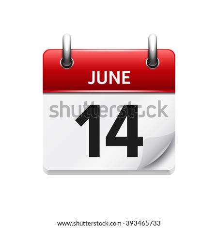 June 14 . Vector flat daily calendar icon. Date and time, day, month. Holiday.
