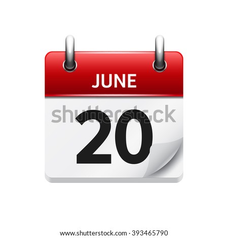 June 20 . Vector flat daily calendar icon. Date and time, day, month. Holiday.
