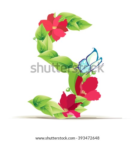 Alphabet Letter Made of Flowers. Vector.