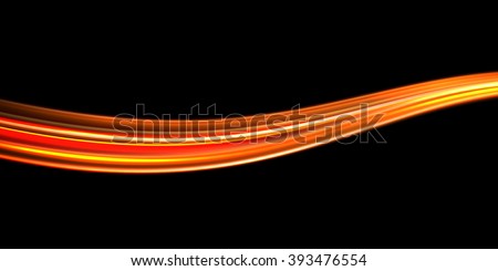 Vector light trace effect. Glowing spark swirl trail tracing on black background.