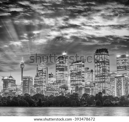 Beautiful black and white skyline of Sydney, Australia.
