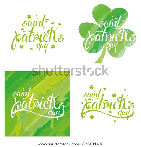 Set of texts with different clovers and textures for patrick's day