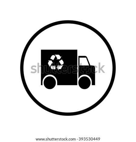 Truck symbol with recycle icon in circle . Vector illustration