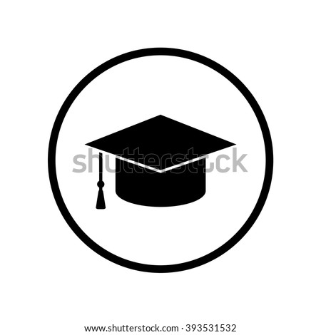 Graduation cap or hat icon in circle . Vector illustration