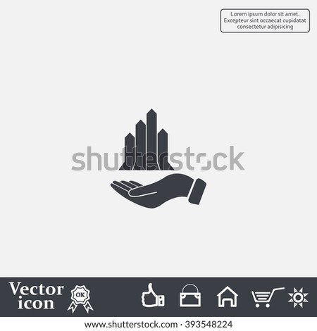 chart icon with hand, vector illustration. Flat design style