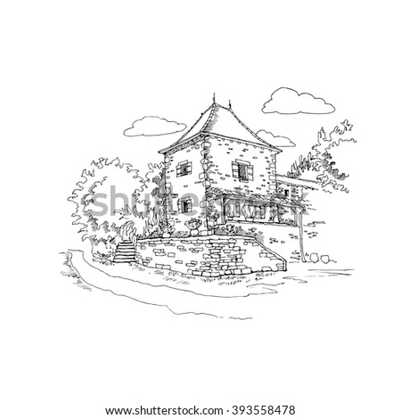 vintage cottage vector hand drawn illustration