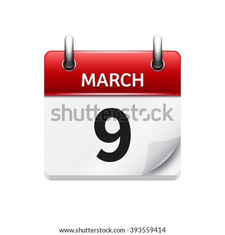 March 9. Vector flat daily calendar icon. Date and time, day, month. Holiday.
