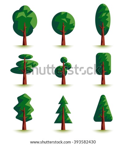 Set of vector trees on white. Natural illustration.