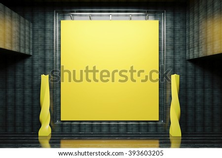 Blank yellow board in black interior. Mock up, 3D Render