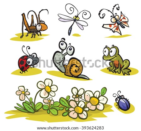 Cartoon Insects and small animals set.