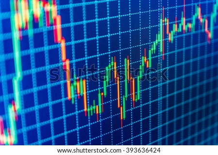 Professional market analysis. Display of quotes pricing graph visualization. Data on live computer screen. Stock exchange graph. Currency trading theme. Price chart bars. 

