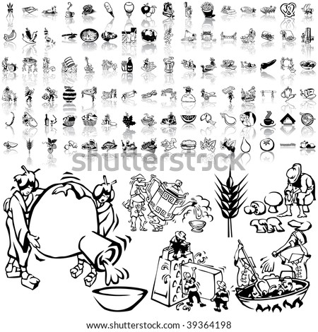Food set of black sketch. Part 5-3. Isolated groups and layers.