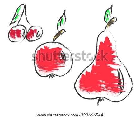 Collection of  vector fruits: cherry, apple and pear