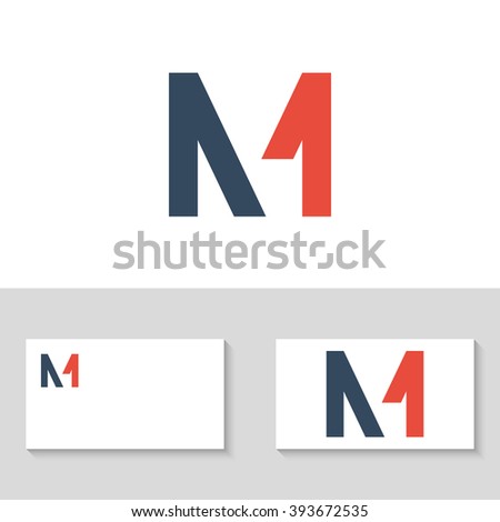 Unusual minimal monogram M and 1. Business logo template Royalty-Free Stock Photo #393672535