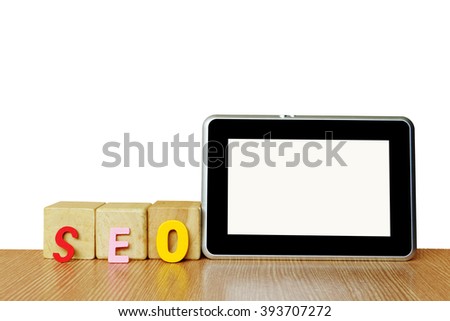 tablet and acronym seo ,isolate white background