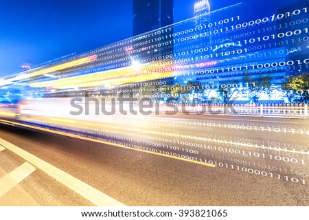traffic on road and buildings in beijing Royalty-Free Stock Photo #393821065