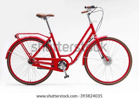 Perspective view Urban Red City Bike Isolated on White background. Bicycle