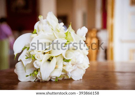 Wedding pastel bouquet with fresh white flowers