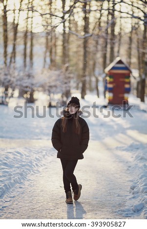 Portrait of beautiful girl in winter time