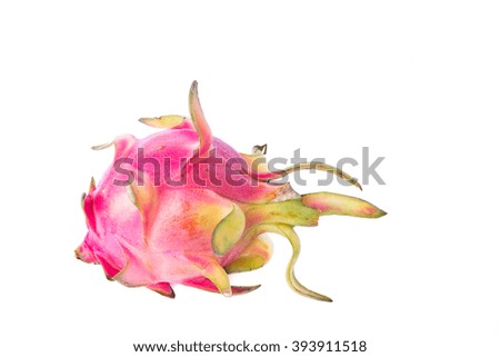 Close-up view of fresh ripe dragon fruits (or Pitaya) isolated on white background. Colorful healthy organic Pitaya. Natural tropical food and fruits background. Food concept.