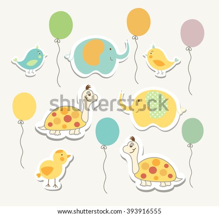 Set of template for child, baby shower card, invitation. Vector illustration.