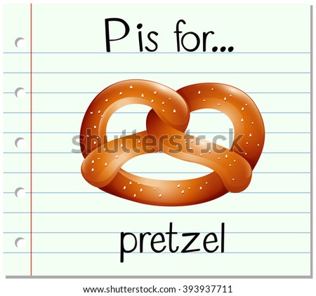 Flashcard alphabet P is for pretzel illustration