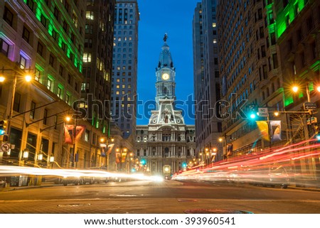 Philadelphia streets with traffic at night