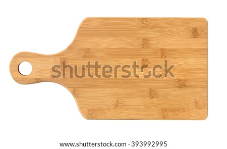 Wooden cutting board isolated on white Royalty-Free Stock Photo #393992995