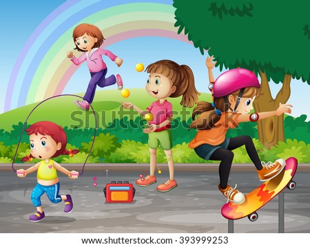 Kids doing activities in the park illustration