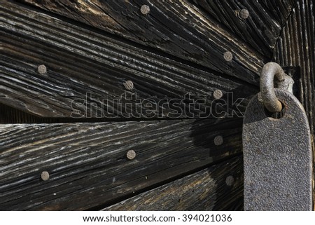 Old black wooden plank, with iron nail.
Old black wooden plank, with a rusty iron nail in the left half of the picture. Picture is only sharp in a narrow strip.