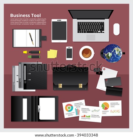 Set of Business Tool Work Space Vector illustration