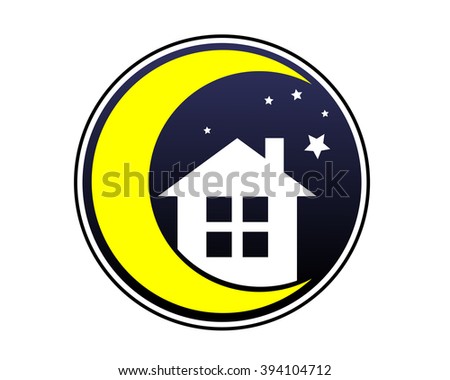 night crescent moon house silhouette image icon