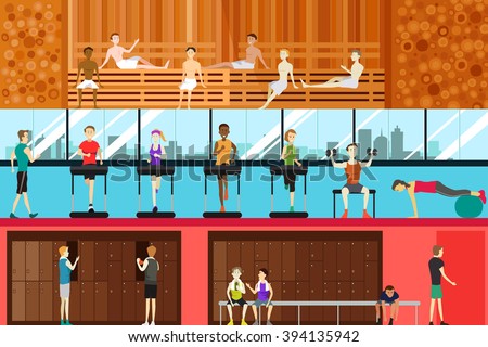 A vector illustration of inside gym scene
