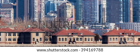 A closeup of Lower Manhattan's Financial District seen behind Ellis Island. Photo taken on March 6, 2016.