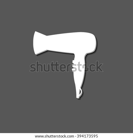 Blow dryer; hair dryer - white vector icon with shadow