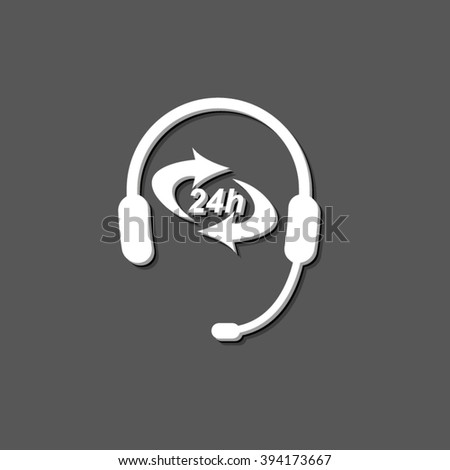 Headphone for support or service - white vector  icon with shadow