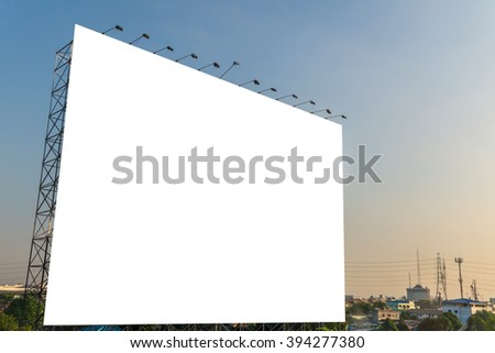 blank billboard on road with city view background.