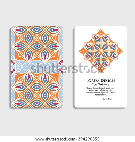 multicolored set of business cards with hand drawn tribal ornament, for greeting, invitation card, or cover. Vector illustration