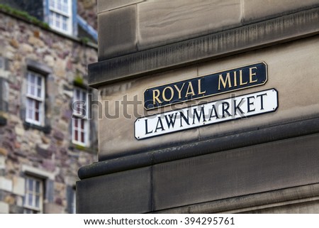 A street sign for Lawnmarket which is situated on the historic Royal Mile in Edinburgh.